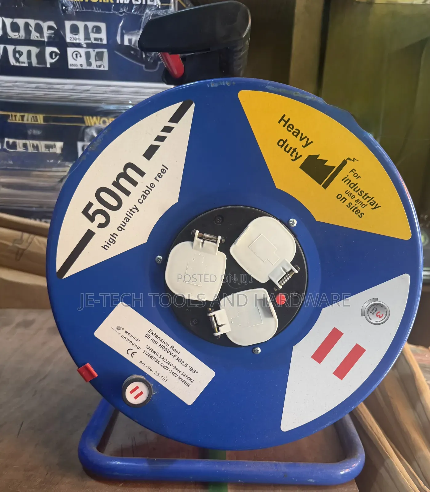50m Heavy-Duty Industrial Extension Cable Reel 2.5mm
