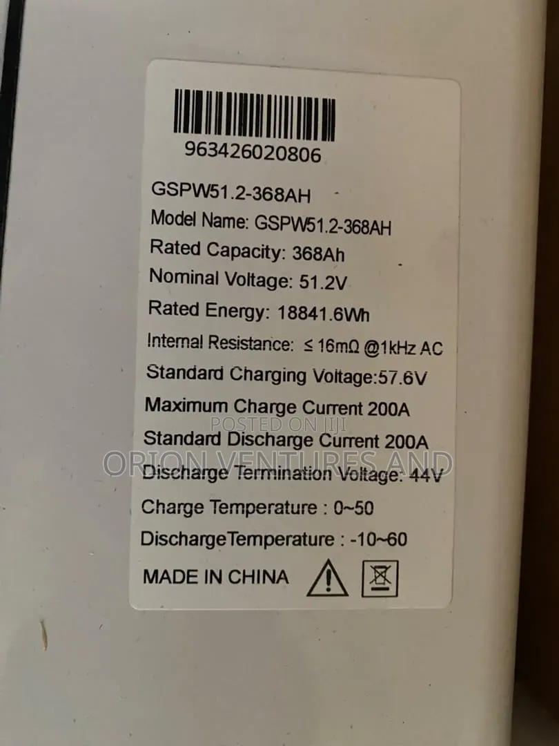 18.84kWh 51.2V 368ah LiFePO4 Lithium Battery