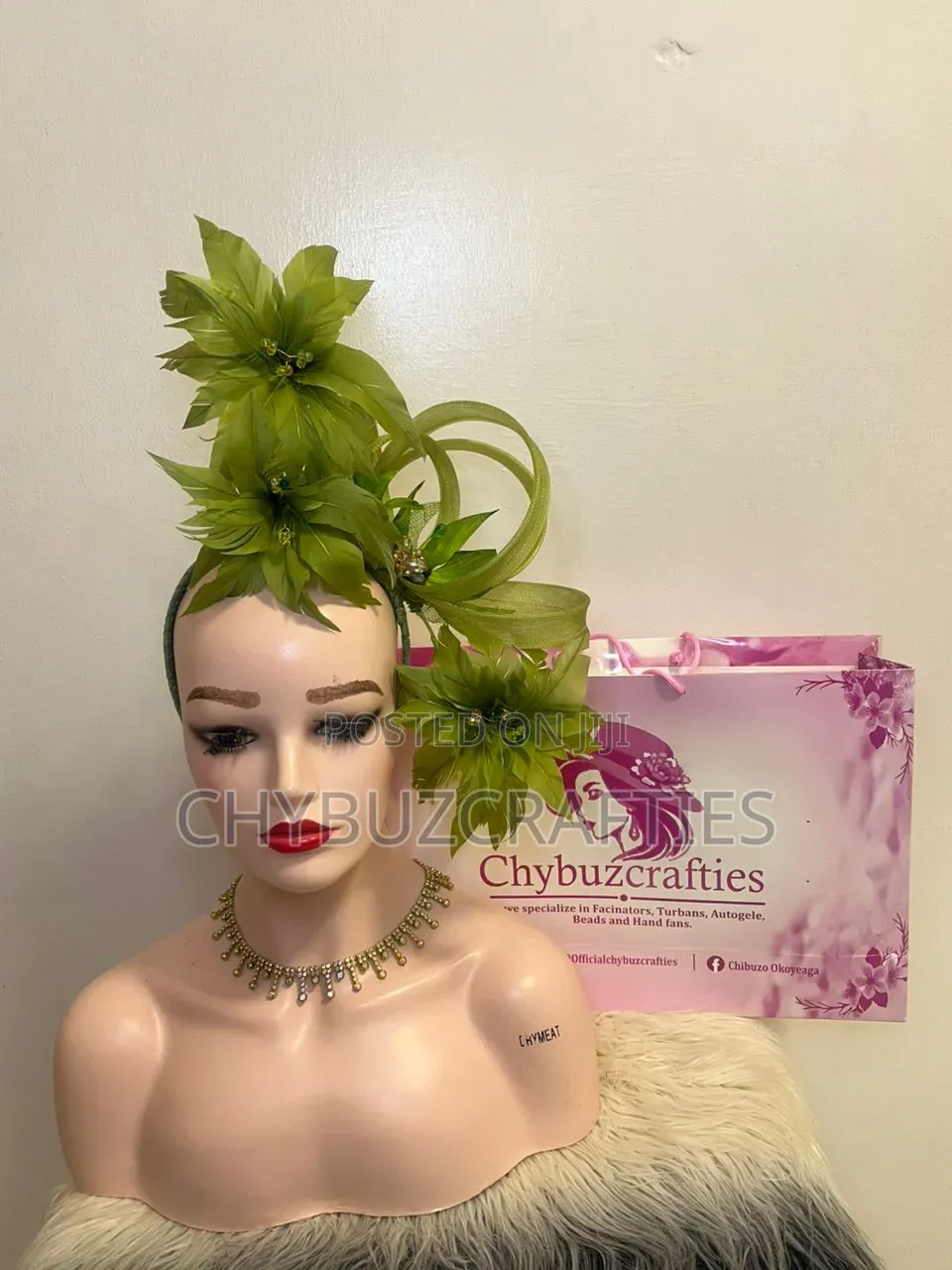 Olive Green Rose Facinator