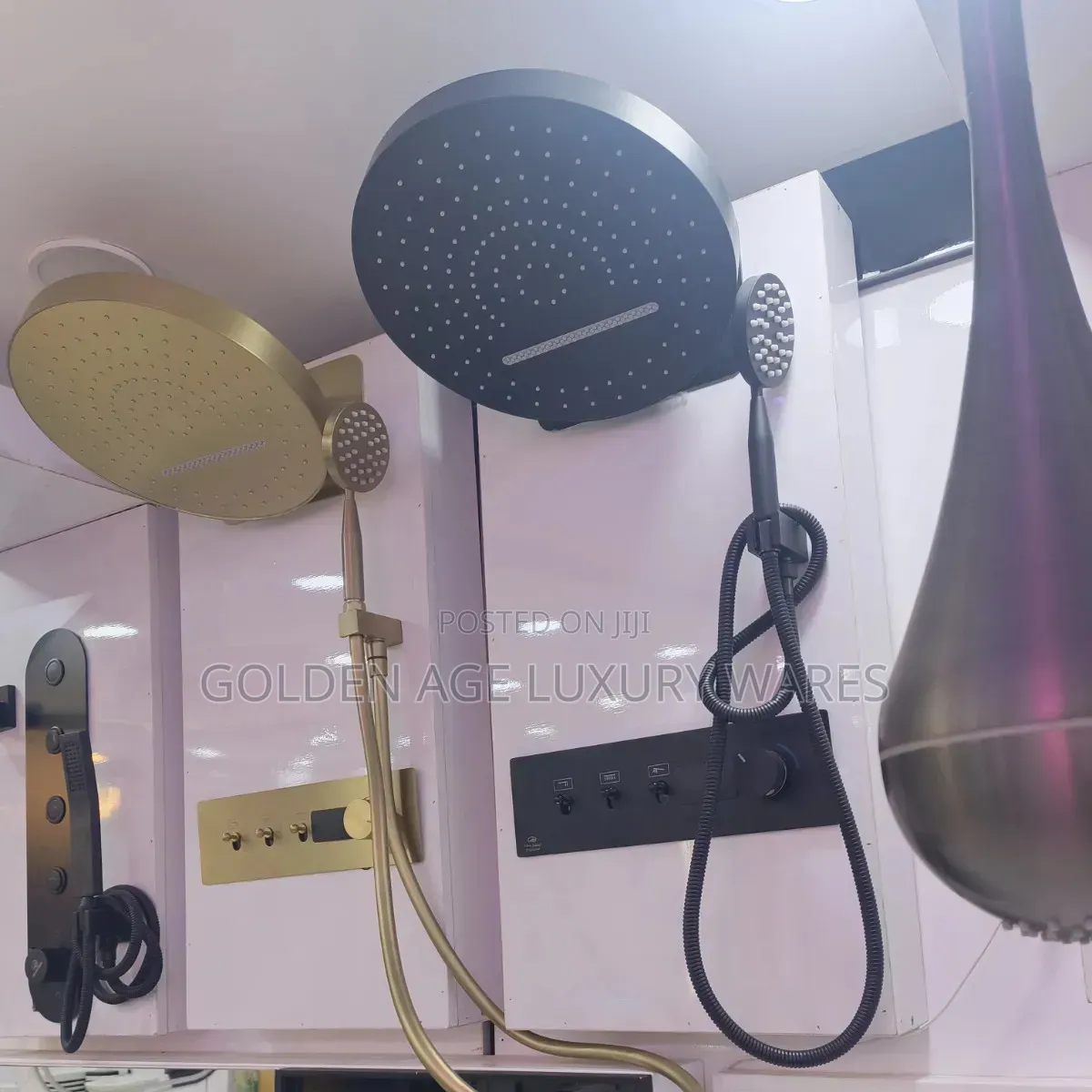 Executive Black Conduit Shower With Round Shower Head