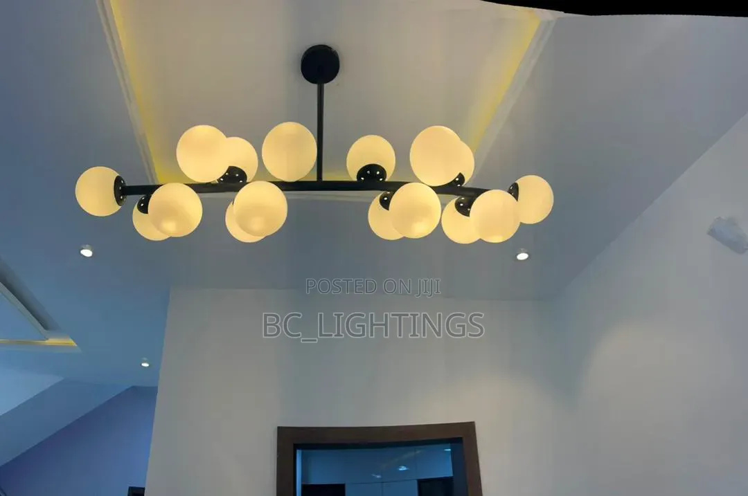 Modern White Glass Ball Black Gold Chandelier Simple Light