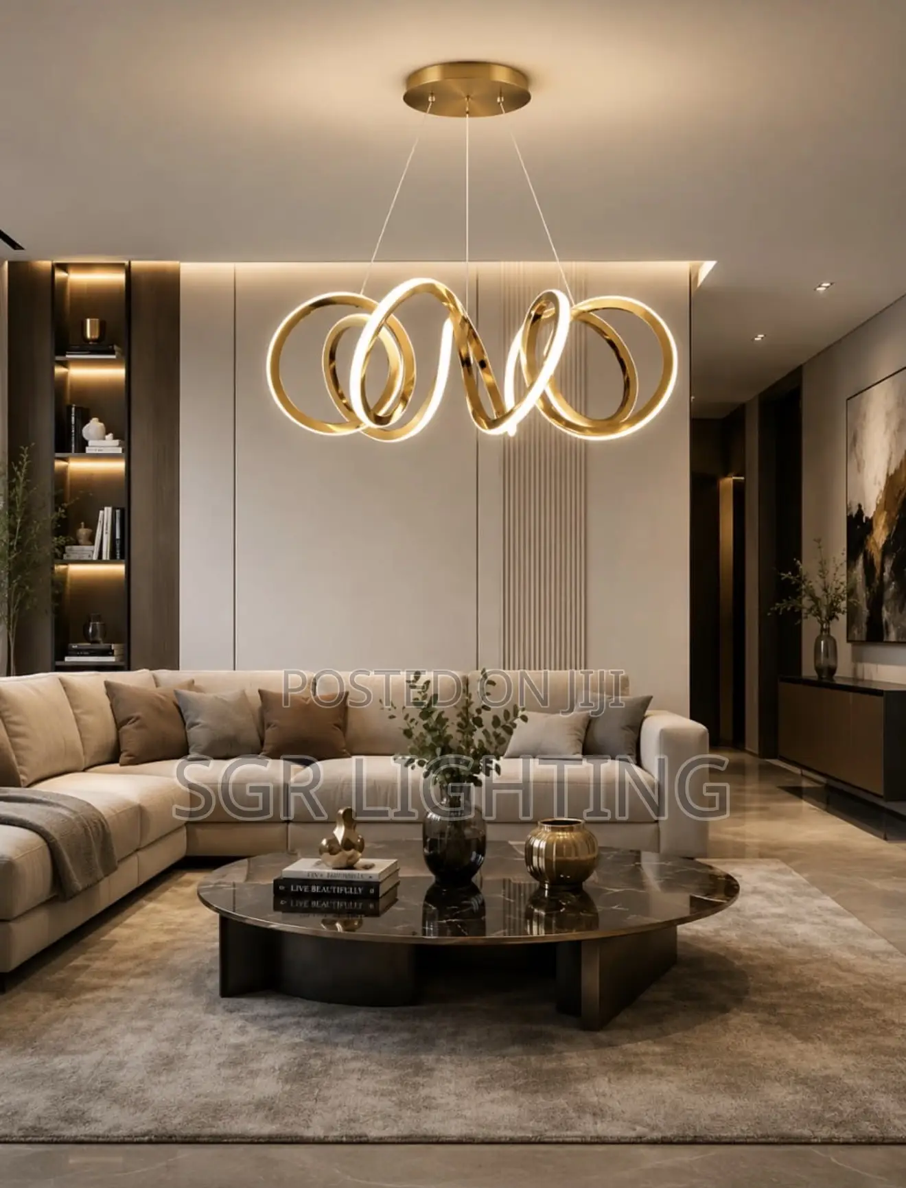 Modern Gold Twisted Ring LED Dining Room Chandeliers