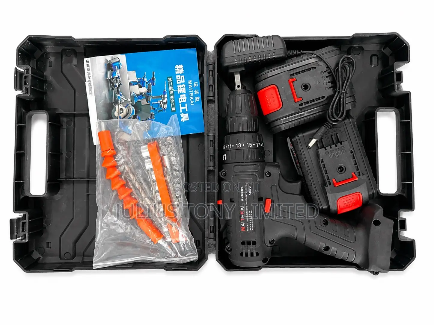 Cordless Rechargeable Drill Driver Set With 2 Batteries Accessories