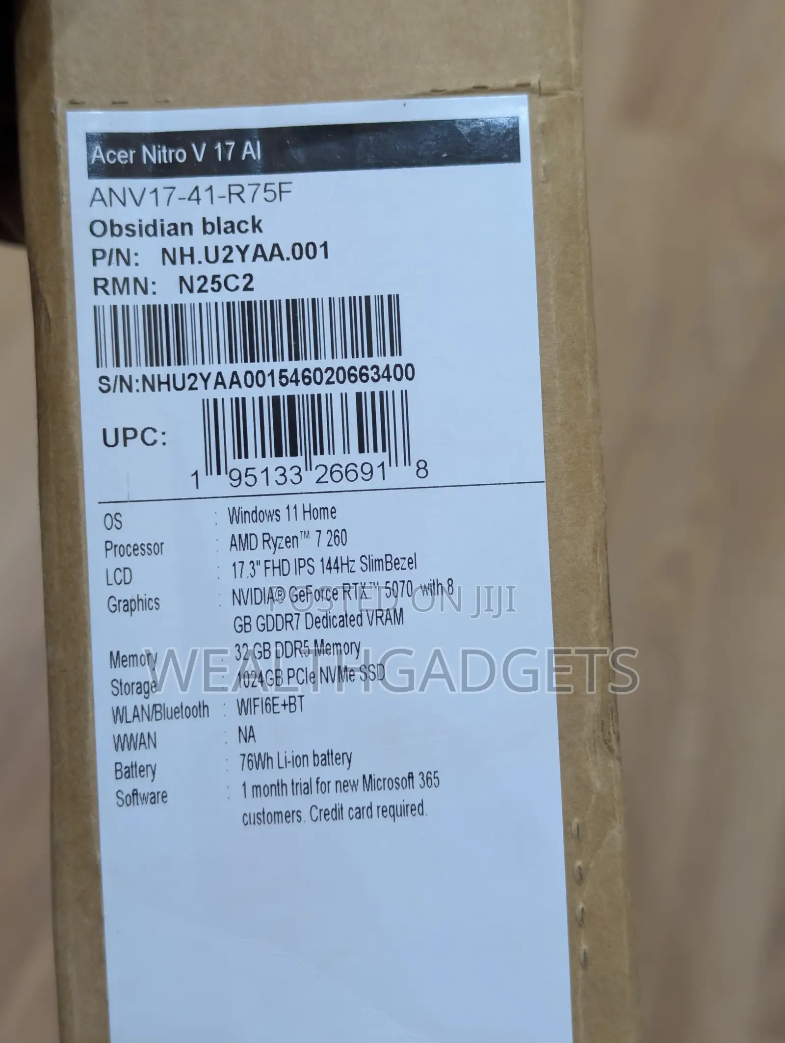 New Laptop Acer Nitro V 17 32GB AMD Ryzen 7 SSD 1T