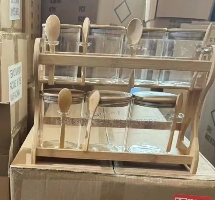 7pcs Spice Storage Airtight Jar With Spoon and Bamboo Rack