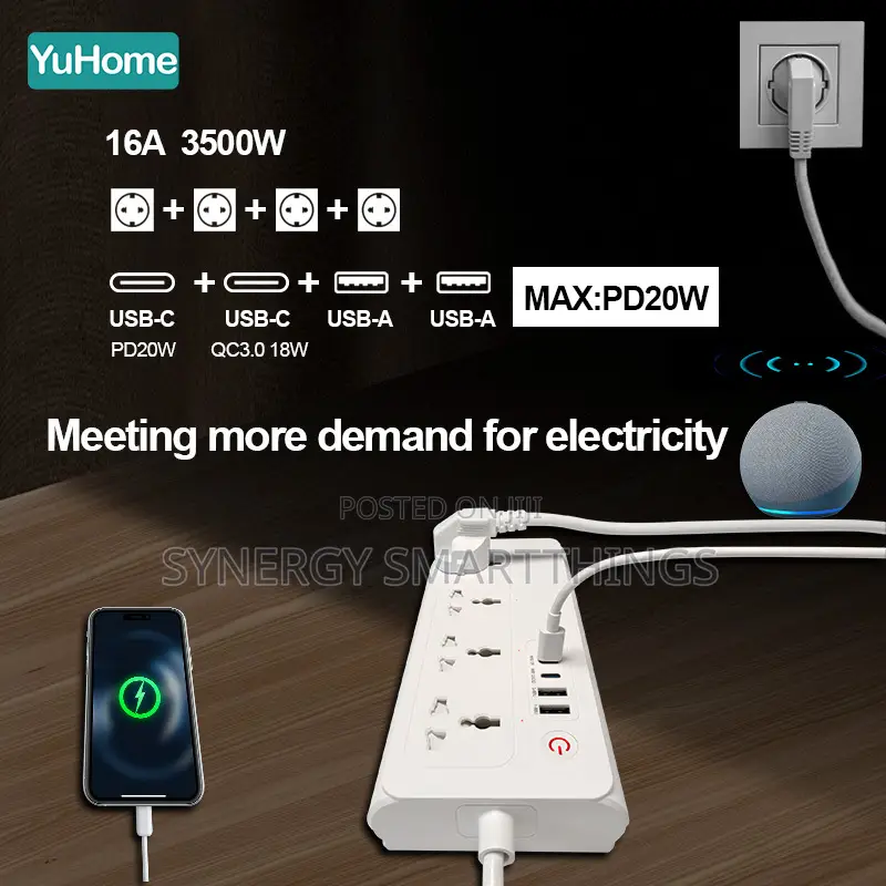 Tuya Wi-Fi Smart 4Port Extension With Type C USB Port