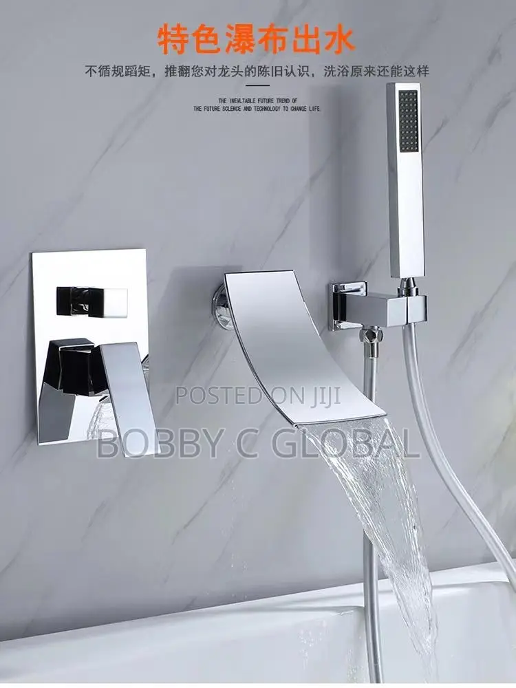 Chrome Luxury Concealed Waterfall Bathtub Mixer With Hand Shower