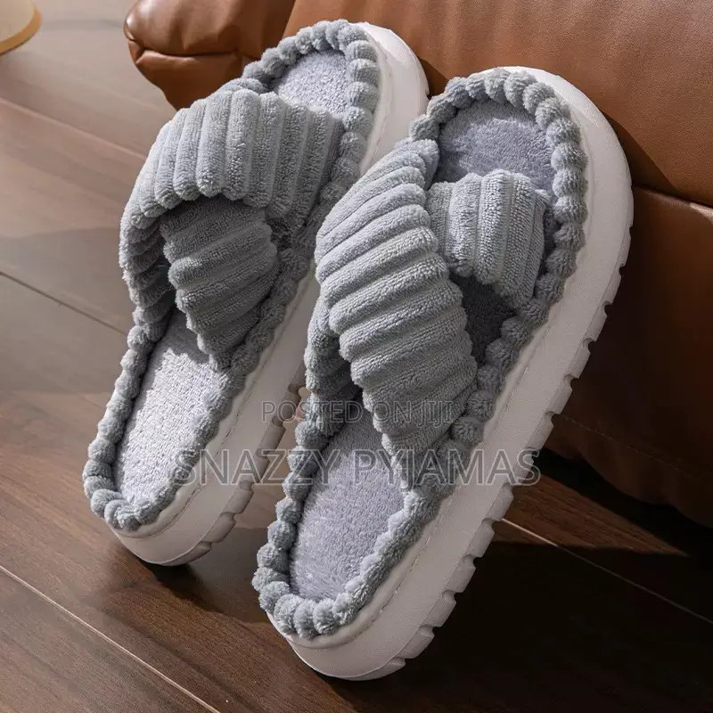 Thick Sole Cross-Strap Indoor Slippers - Plush House Slides
