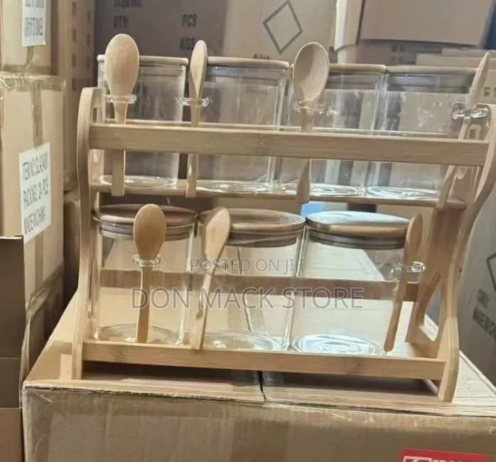 7pcs Spice Storage Airtight Jar With Spoon and Bamboo Rack