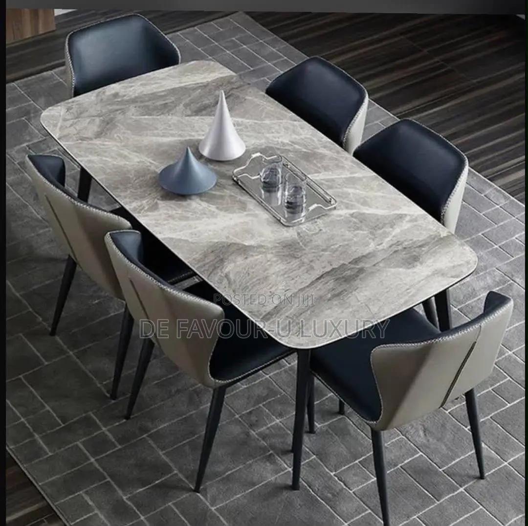 Quality Marble Top Dining Table by 6 Chairs