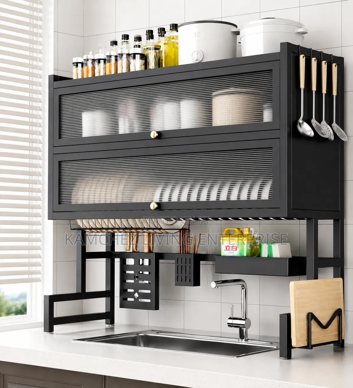 Original Anti Rust Black 2 Step Plate Rack With Spoon and Knife Holder
