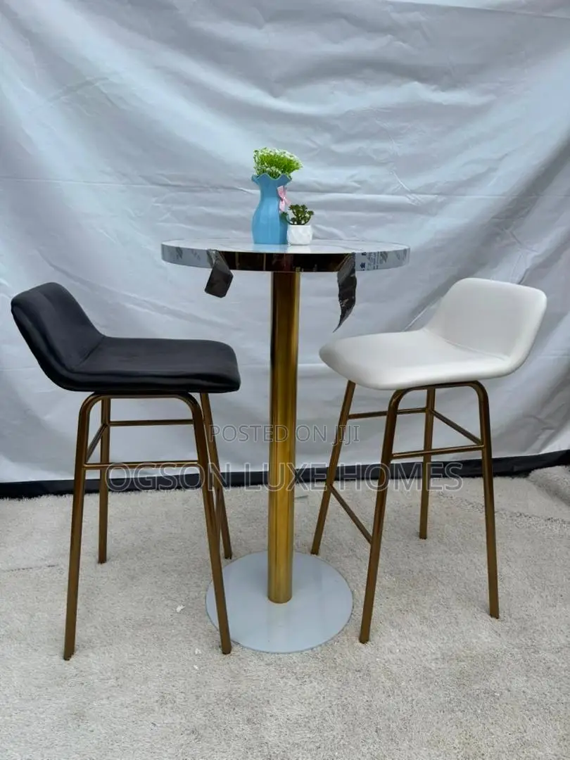 Gold Leg Bar Table With Two High Bar Chair