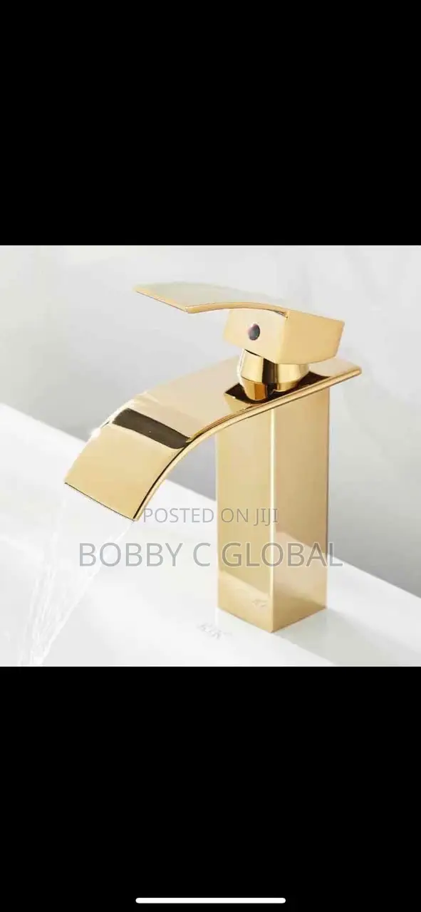Long Square Gold Basin Mixer Tap