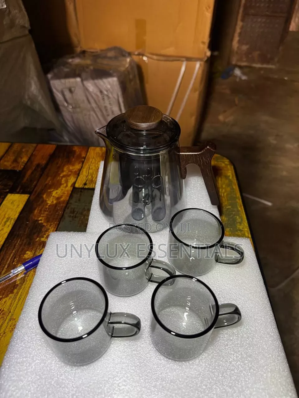 New Borosilicate Glass Teapot Set 1 Jug 4 Cup