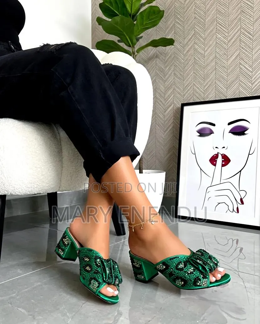 Women's Rhinestone Bow Block Heel Slide Sandals
