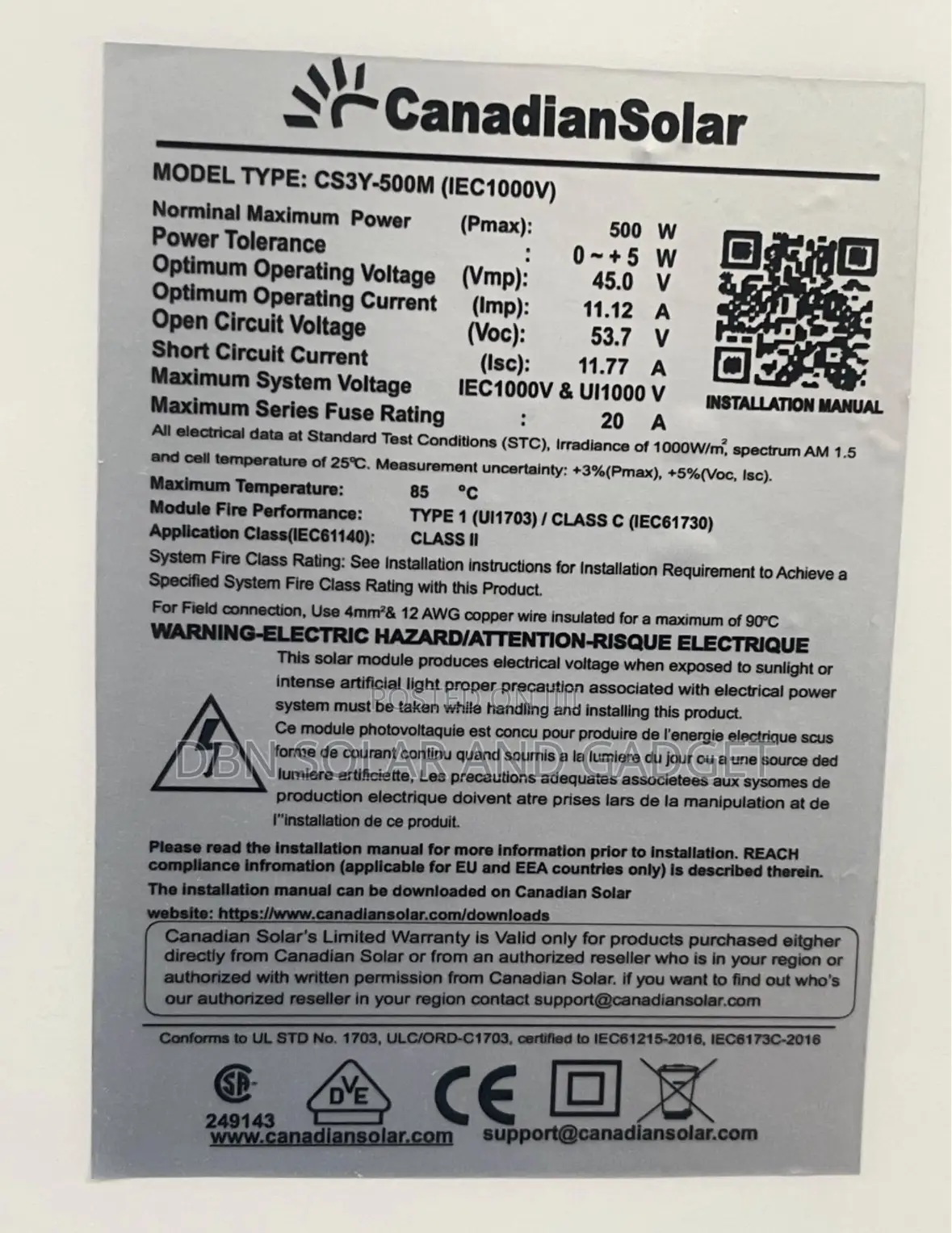 500w Canadian Mono Solar Panel Halfcut 120cell High Voltage Panel