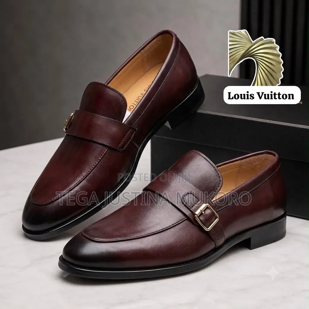 Pure Leather Louis Vuitton Buckle Closure Flat Shoes