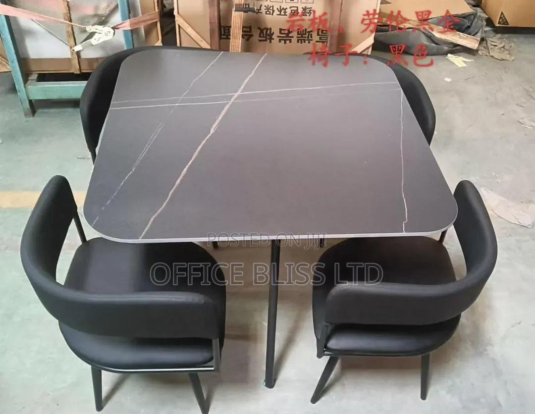 Four Seater Stone Dinning Table Chairs - BLACK