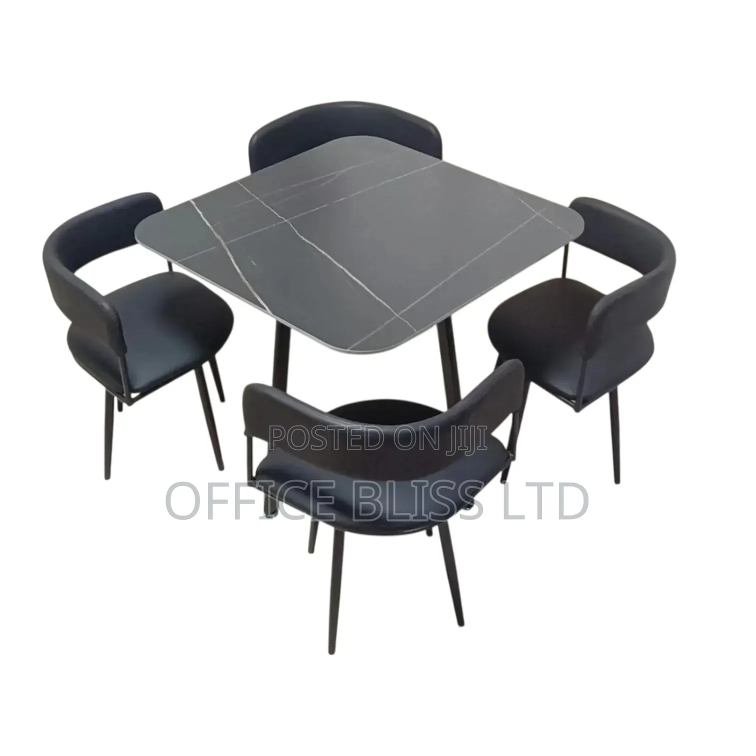 Four Seater Stone Dinning Table Chairs - BLACK