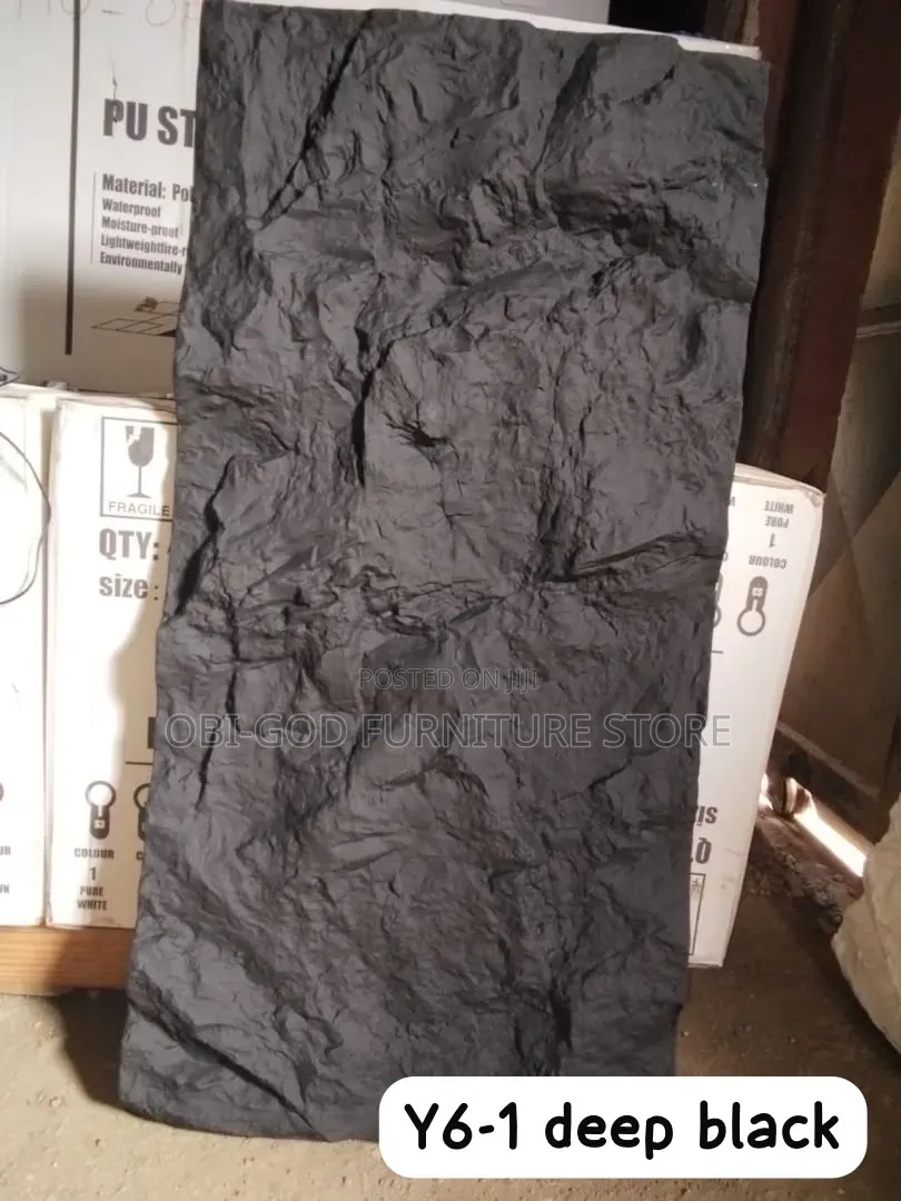 Deep Black PU Stone Wall Panel – 60mm,3D Decorative Wall Cladding