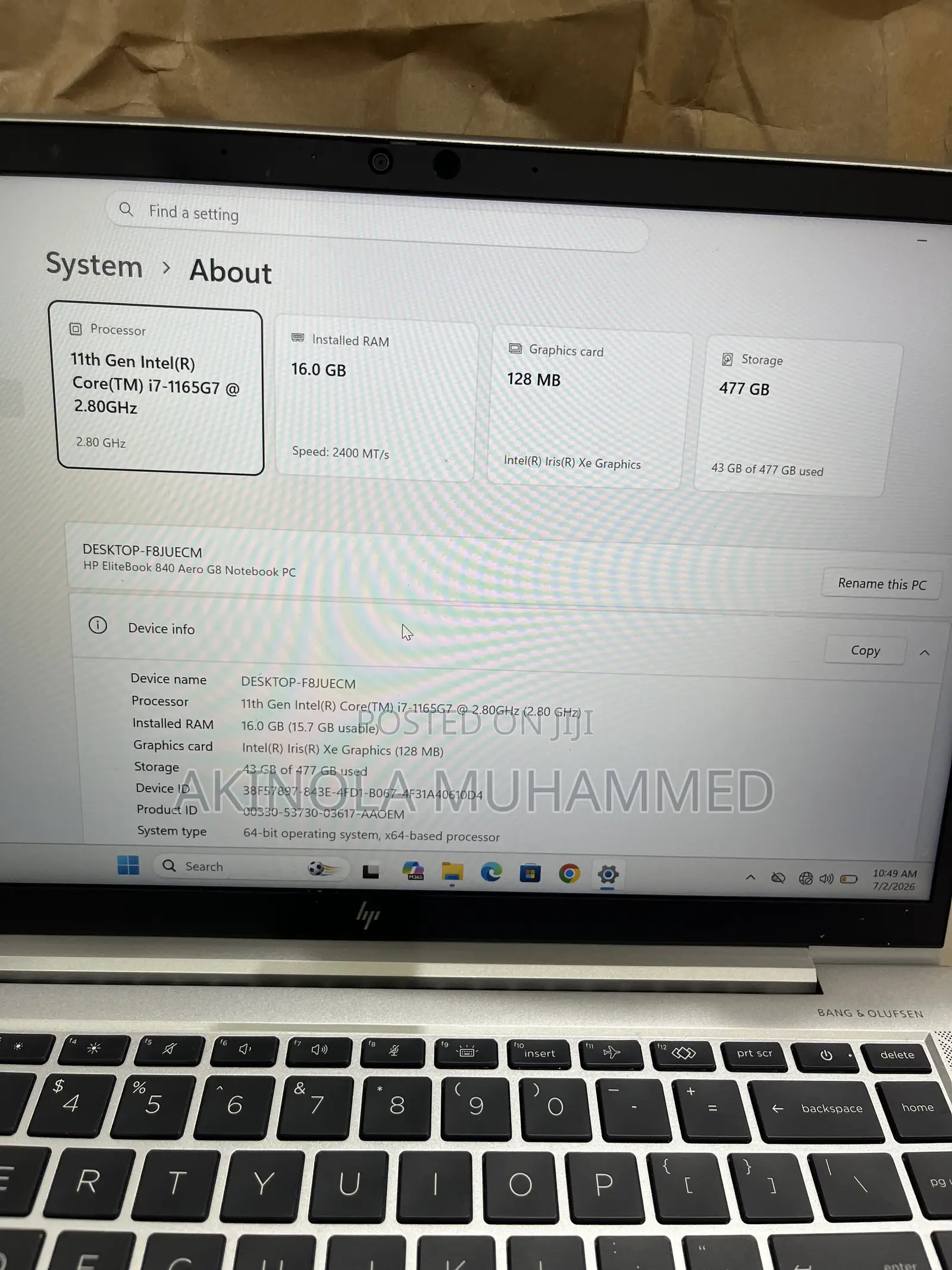 Laptop HP EliteBook 840 G8 16GB Intel Core i7 SSD 512GB