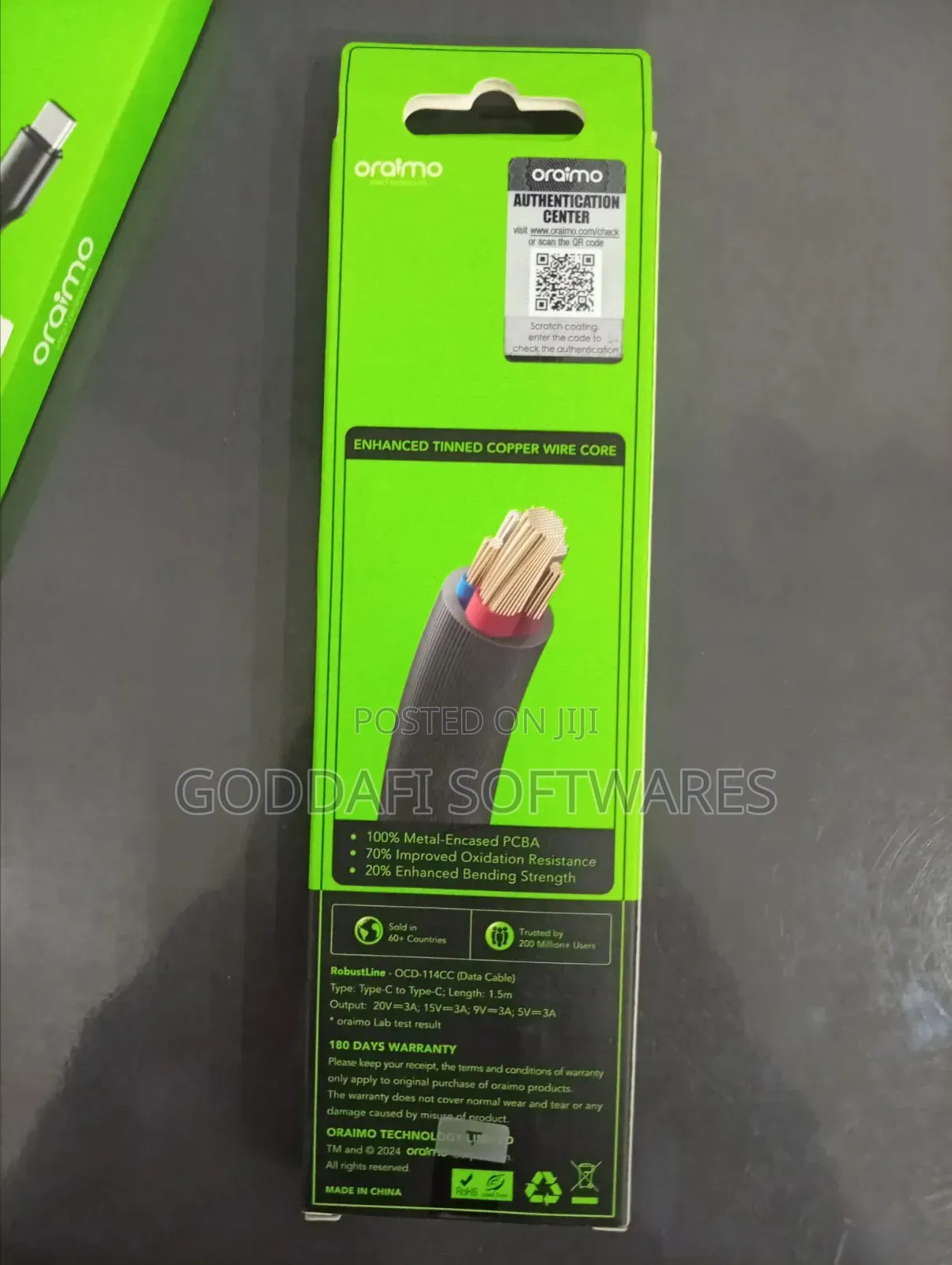 Oraimo OCD-114CC USB-C to USB-C 60W Cable 1.5m