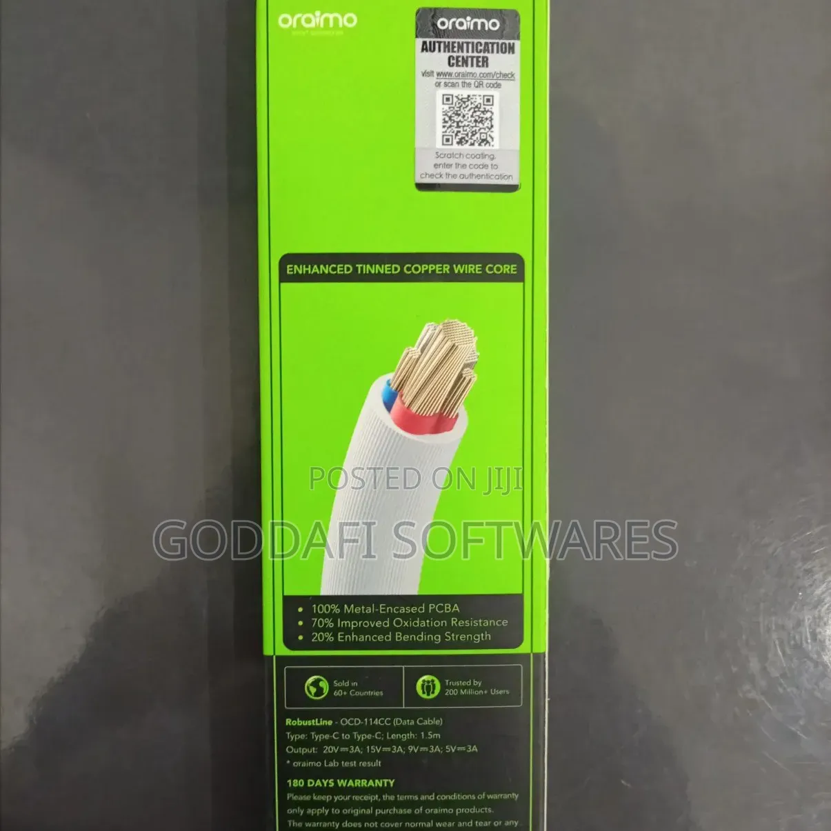 Oraimo OCD-114CC USB-C to USB-C 60W Cable 1.5m White