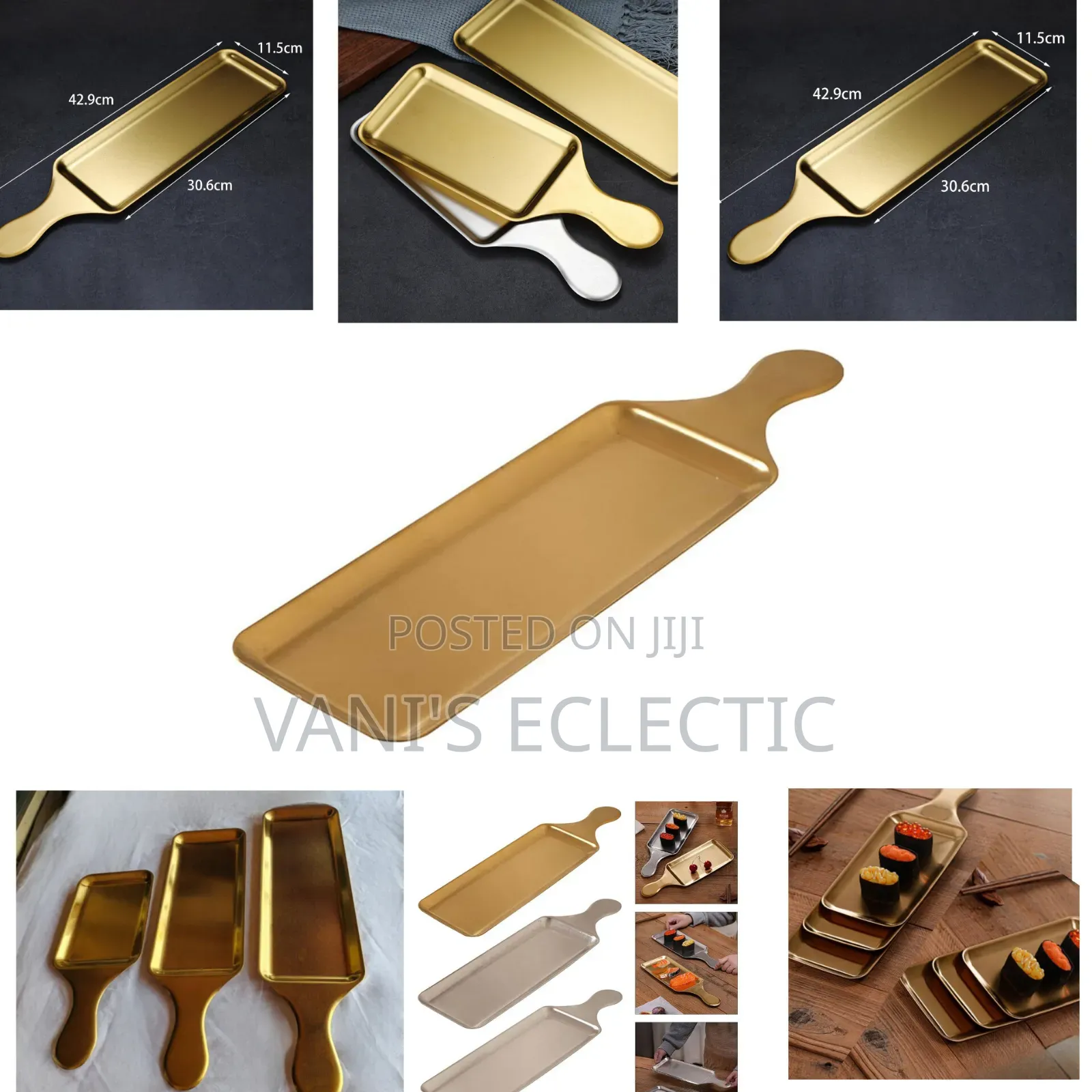 Gold Rectangular Stainless Steel Handheld Platter/Tray