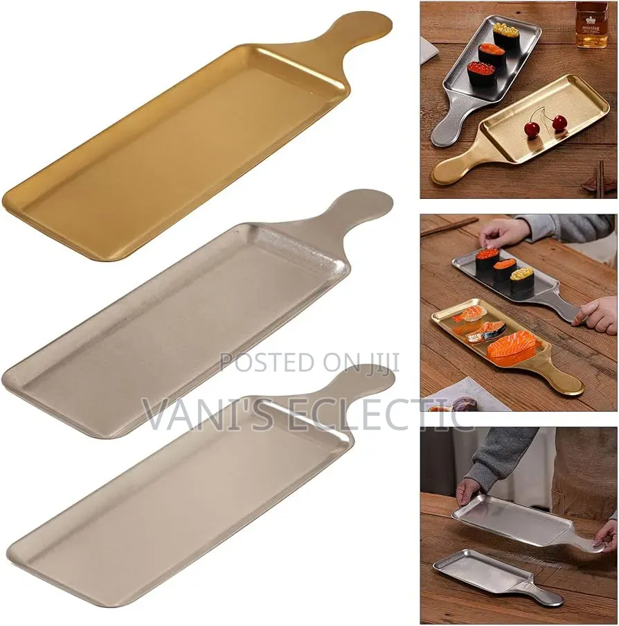 Gold Rectangular Stainless Steel Handheld Platter/Tray