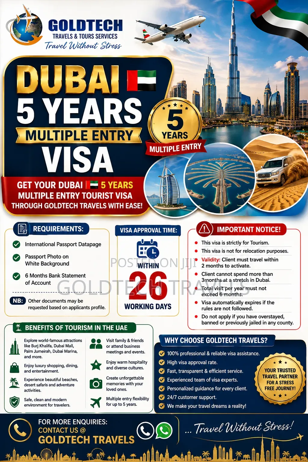 Dubai 5 Years Multiple Entry Tourist Visa Available for Male Female