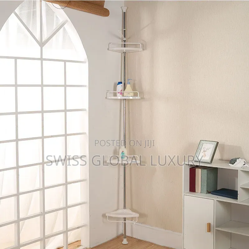 High Grade 4 Tiers Pole Bathroom Storage Organizer Corner Shower Shelf