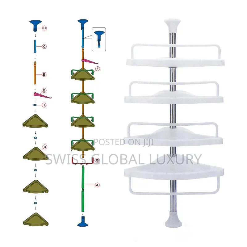 High Grade 4 Tiers Pole Bathroom Storage Organizer Corner Shower Shelf