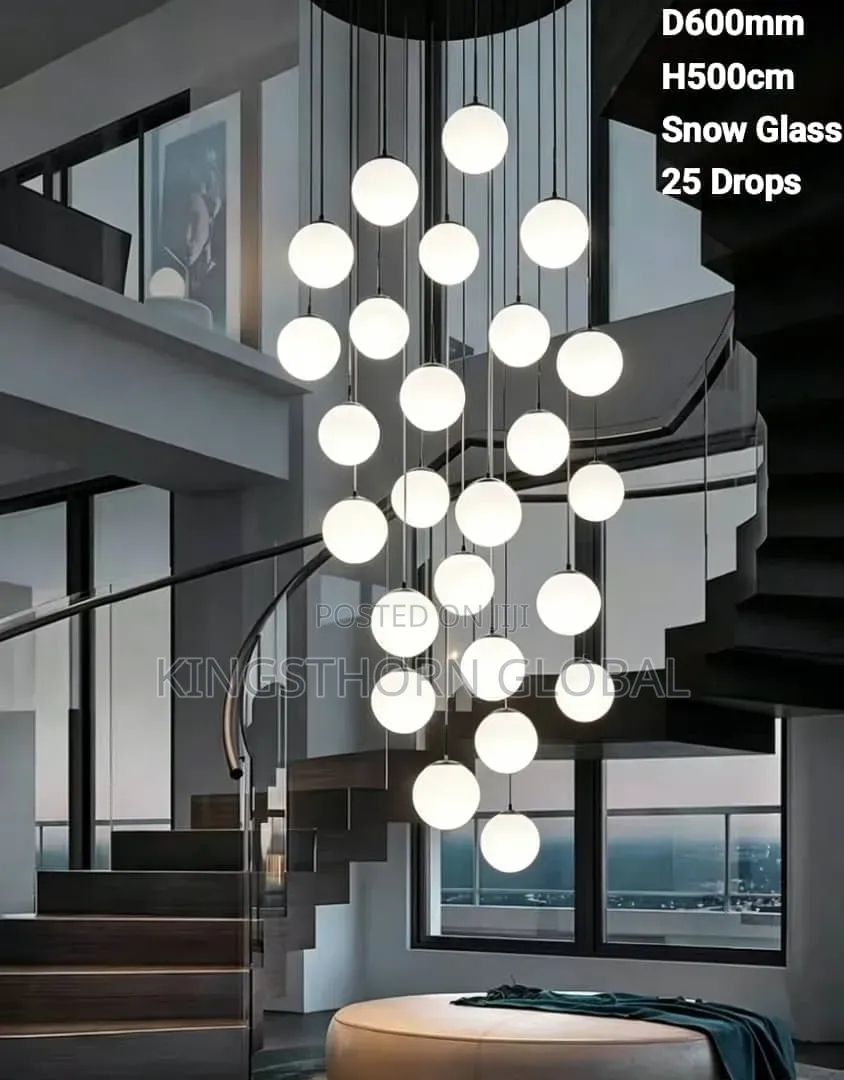 25-Drop Glass Staircase Chandelier 5m White Amber Snow