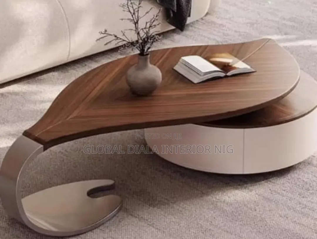 Modern Leaf Shape Walnut Veneer Coffee Table