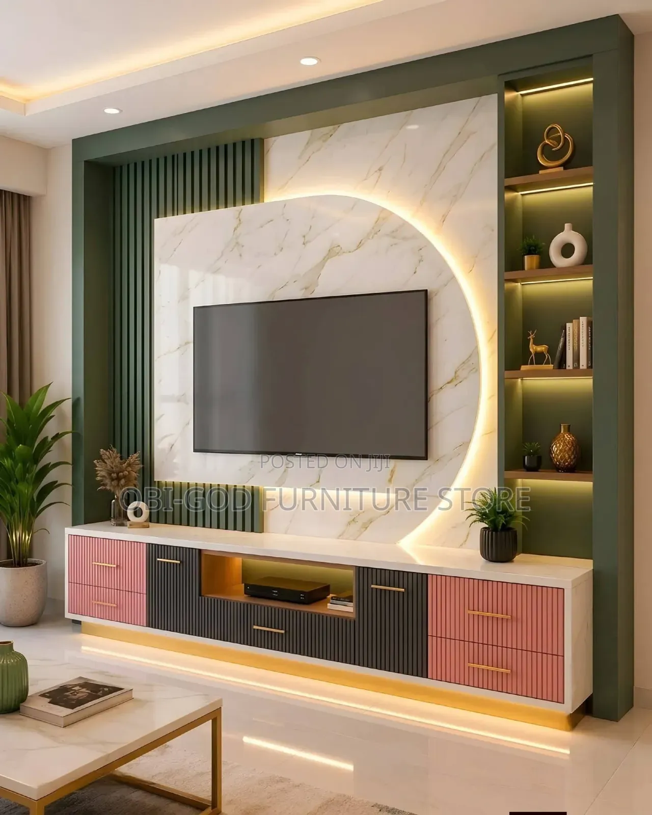 Modern TV Console / TV Wall Unit With LED Lights
