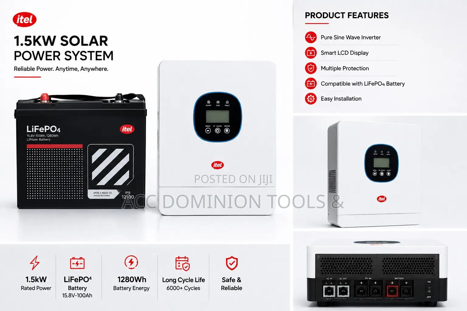 Itel 1.5kva Inveter and 1.2kwh Battrey Combo