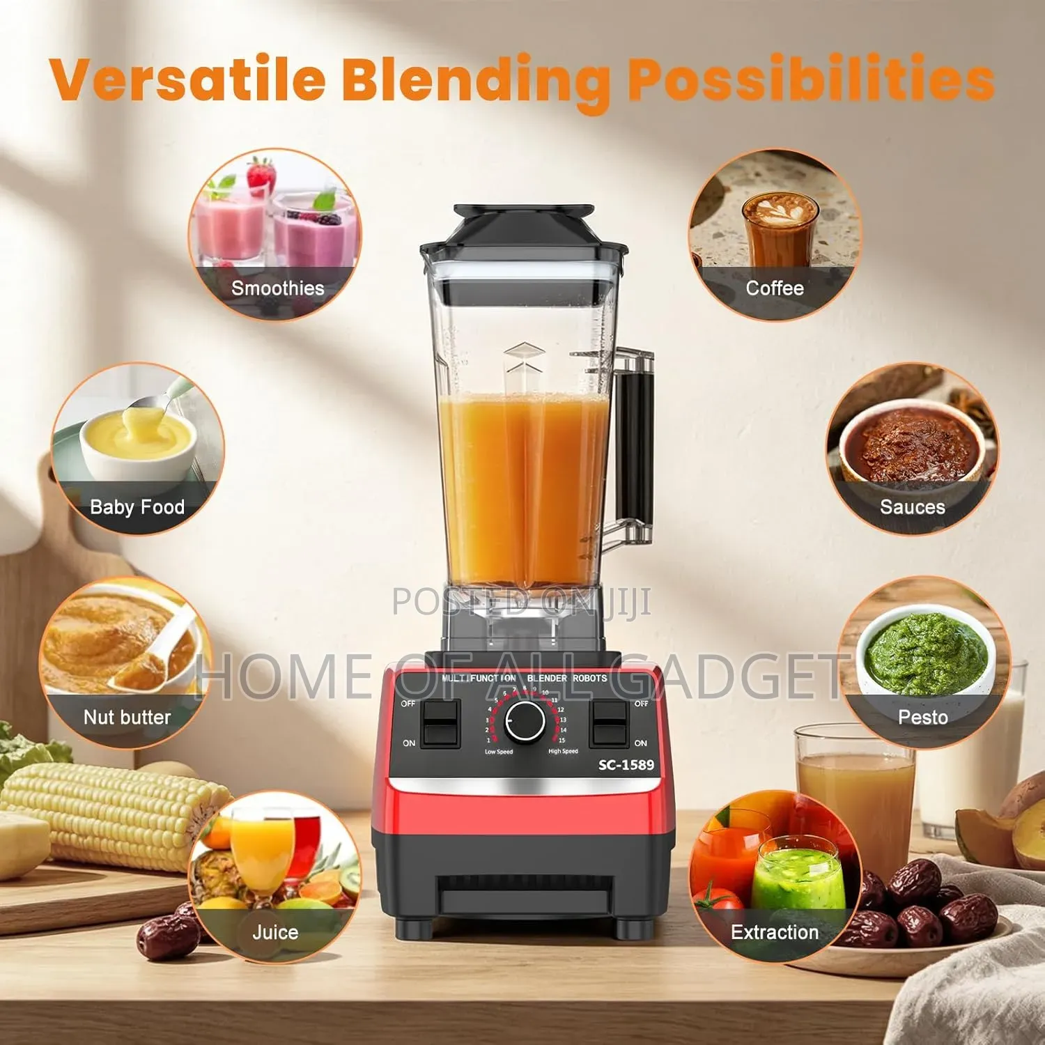 2-in-1 Blender for Kitchen,2L Food Blender With Grinding Cup,2000W
