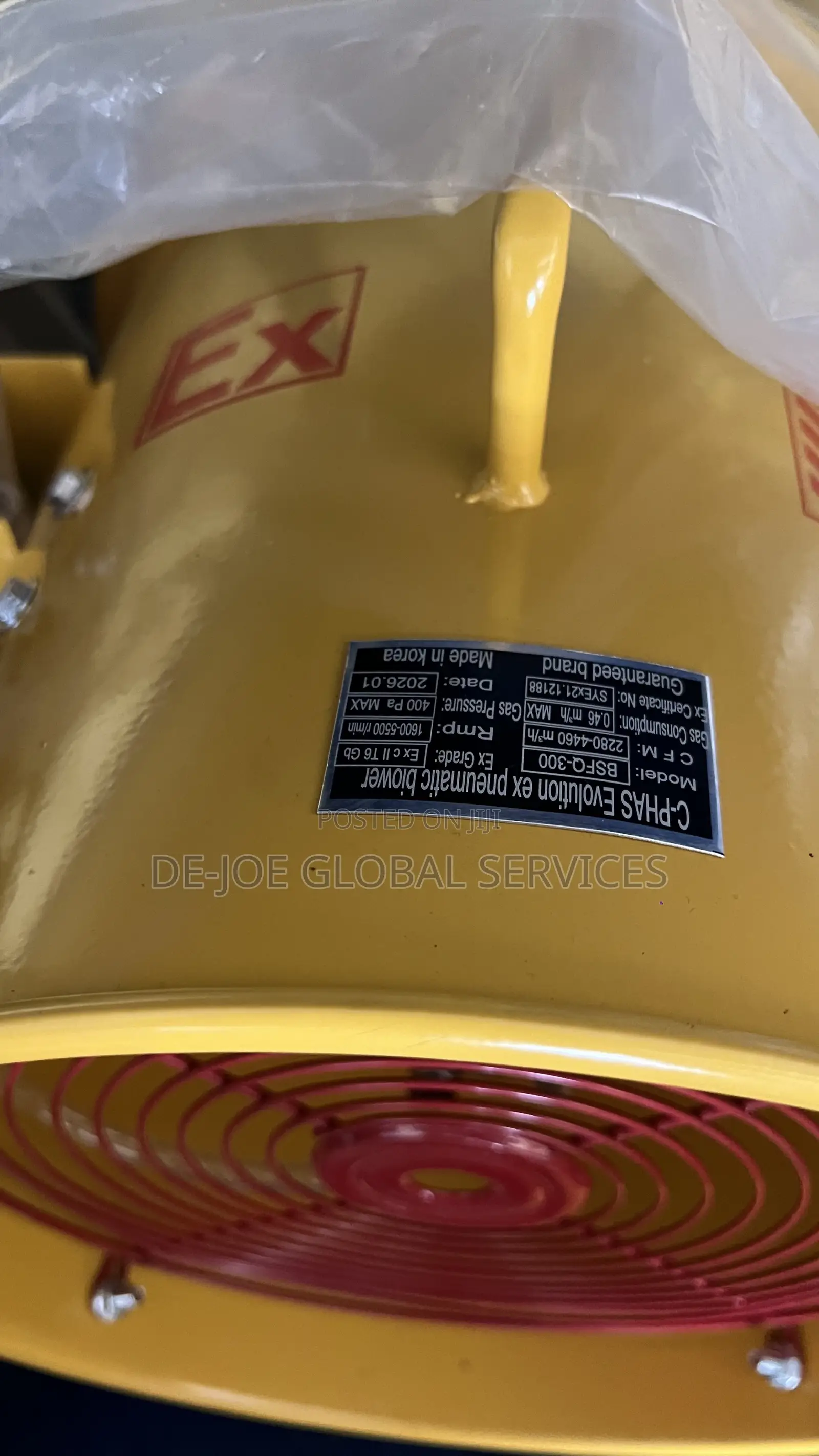 Explosion Proof Pneumatic Axial Fan 12" Ventilation Blower Yellow