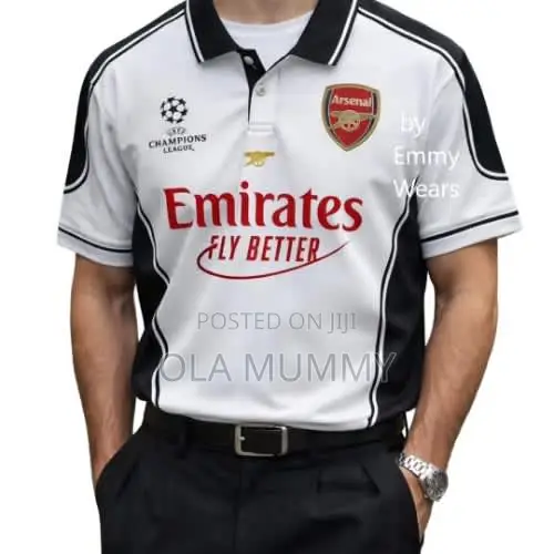 Arsenal Latest Champions Polo Jersey - White Black Design