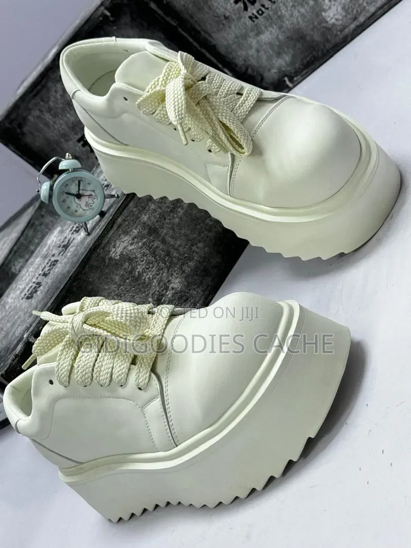 White Chunky Platform Lace-Up Sneakers Size 40-46