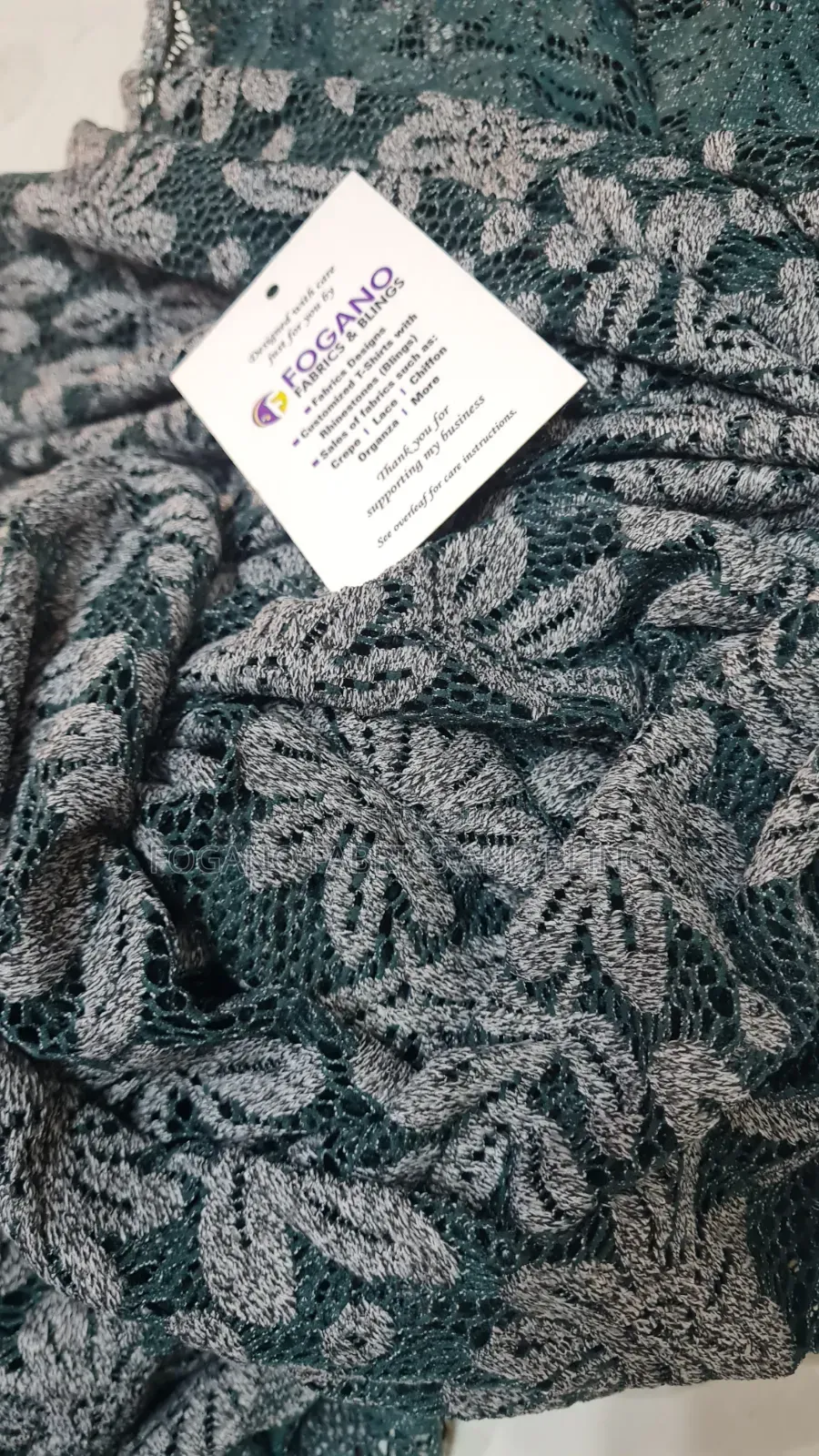 Green Lace With Floral Grey Design