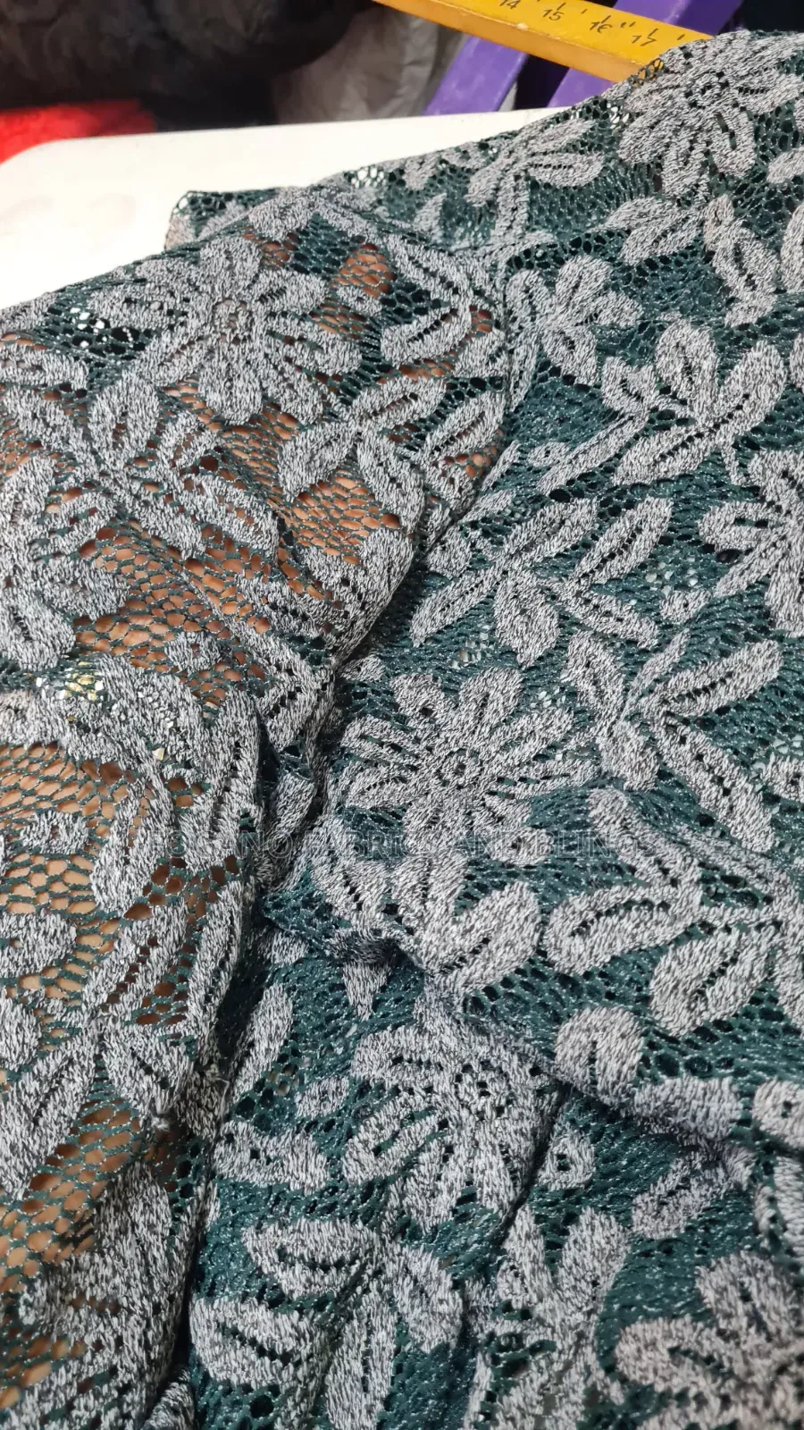 Green Lace With Floral Grey Design
