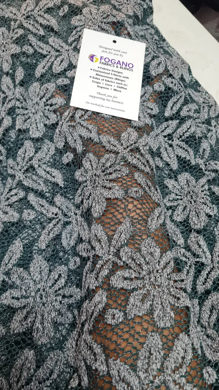 Green Lace With Floral Grey Design