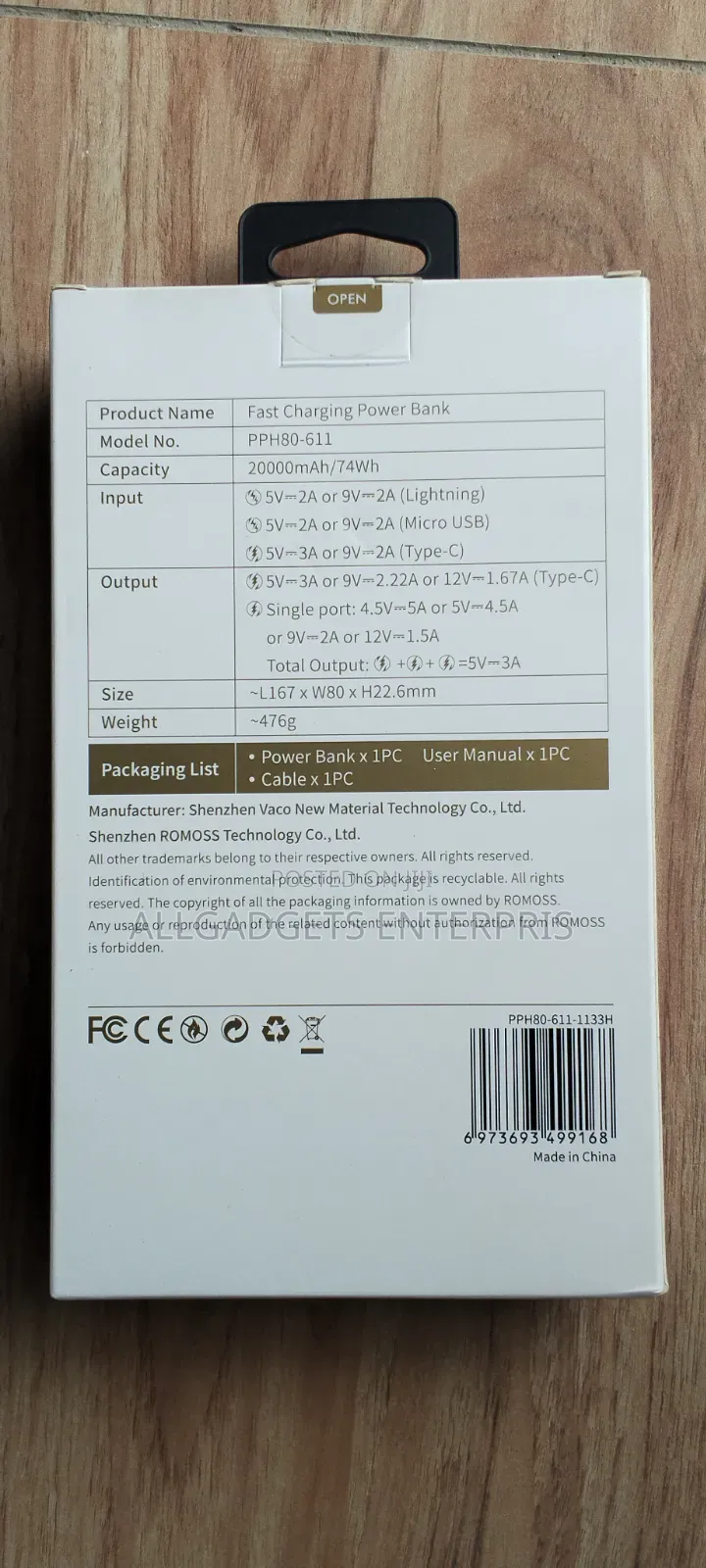 Romoss 20000mah.22.5W