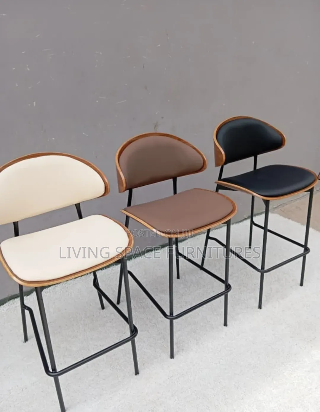 Solid High Bar Leather Stool