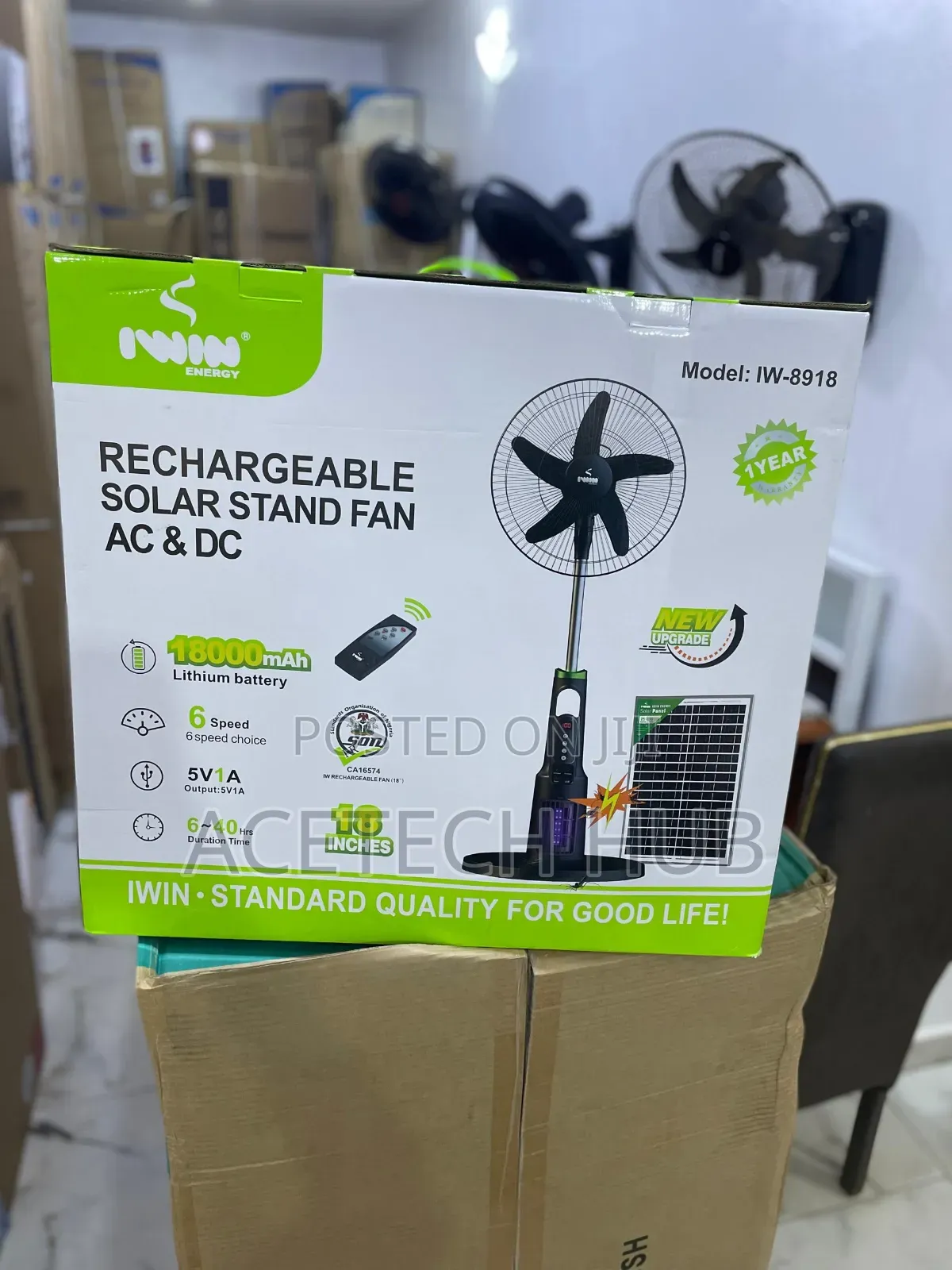 IWIN 18 Inches Rechargeable Fan With SolarPanel Mosquito Repellent