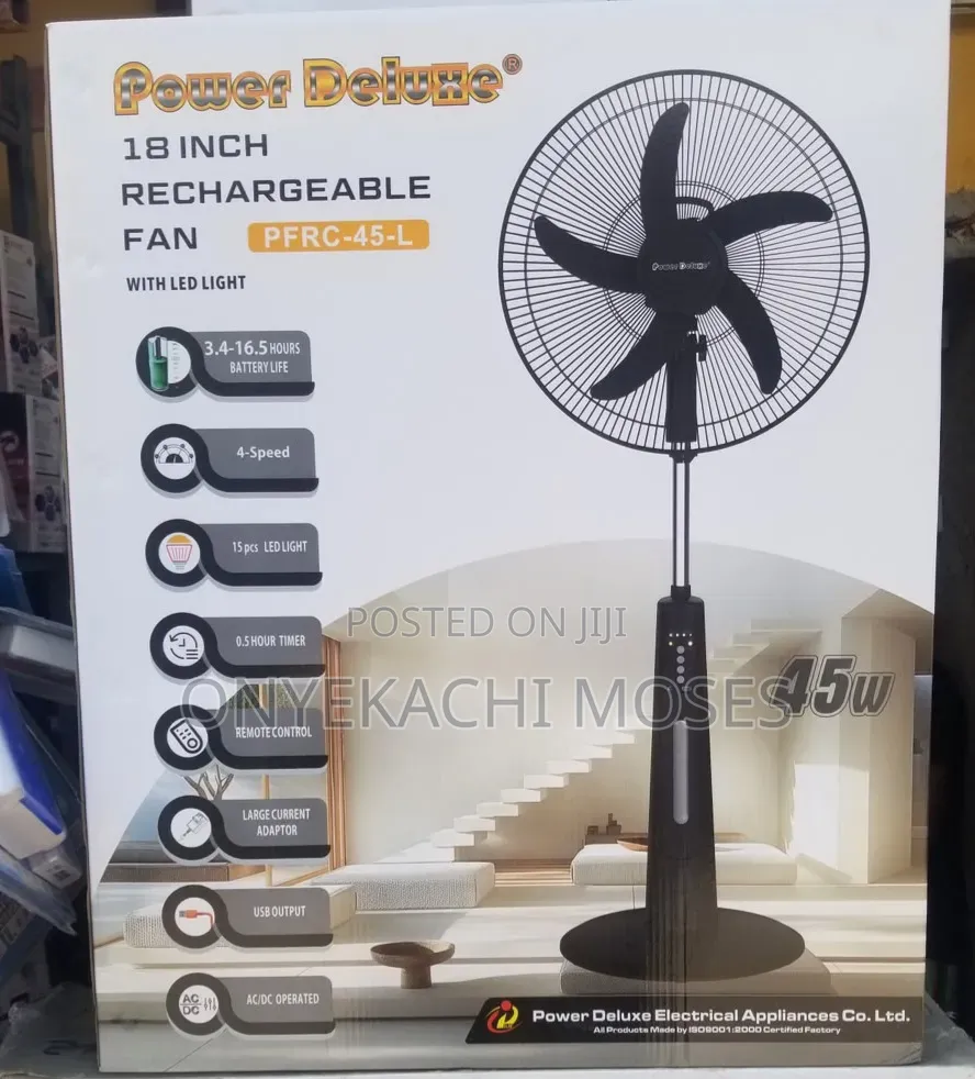 Power Deluxe Rechargeable Fan 18 Inches