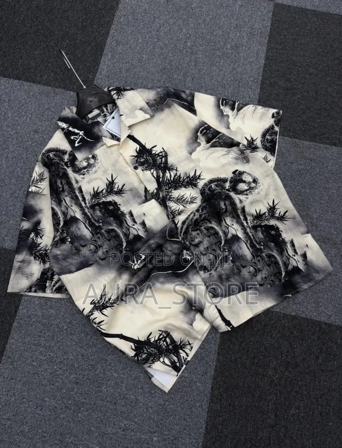 Men's Chinese Ink Wash Landscape Short-Sleeve Shirt