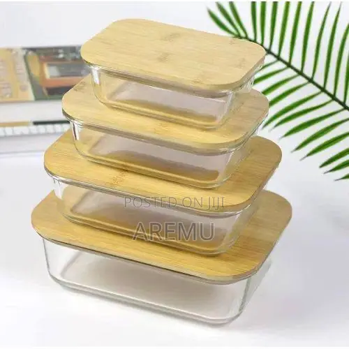 4pc Glass Food Storage Containers With Bamboo Lid Set Airtight