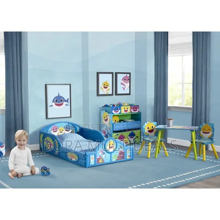 Baby Shark Plastic Sleep and Play Toddler Bed With Guardrails